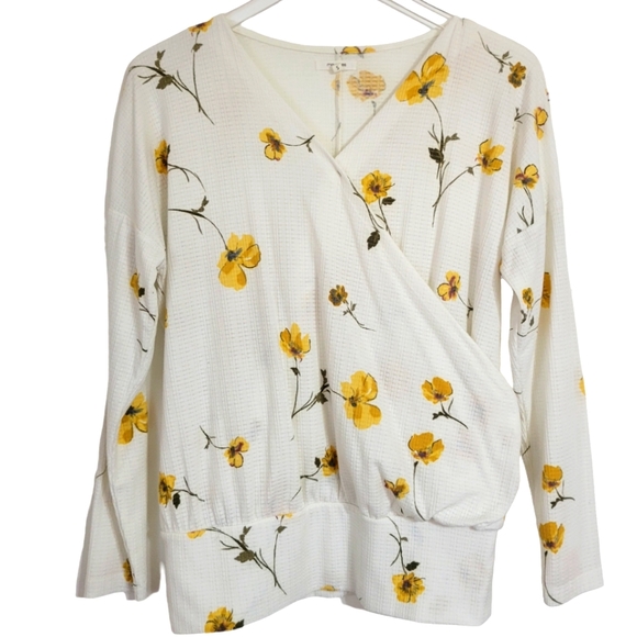 Maurices Long Sleeve V-Neck Cross Over Style Banded Floral Wrap Blouse Top Small - Picture 2 of 6